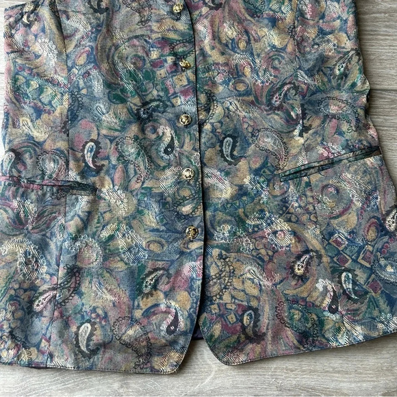 Vintage Cleo Shimmer Paisley Print Long  Length Vest Made in Canada - Picture 7 of 12